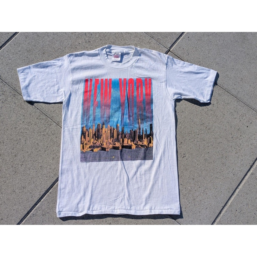Vintage Oneita New York Shirt Mens Large White Skyline Wild Oats Graphic Tee
